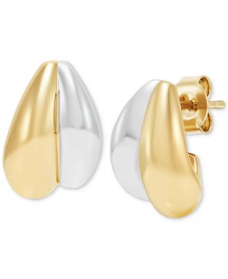 Polished Two-Tone Graduated Double Huggie Hoop Earrings in 14k Gold, 0.55"