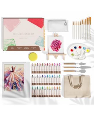 58 Pc Acrylic Paint Set 36 Colors 12ml Acrylic Craft Paint With Apron Easel 4 Canvases 10 Brushes More