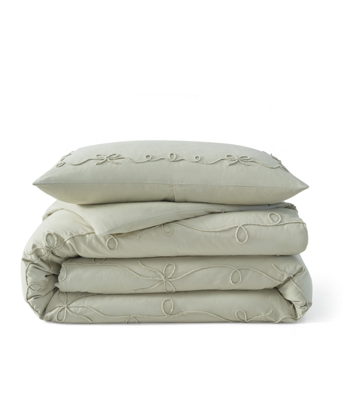 Peri Home Sasha Bows Embroidered 2-pc. Duvet Cover Set, Twin In Green