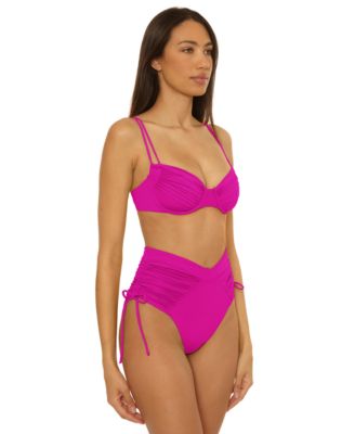 Becca Womens Color Code Underwire Bikini Top Shirred High Waist Bottoms In Pink