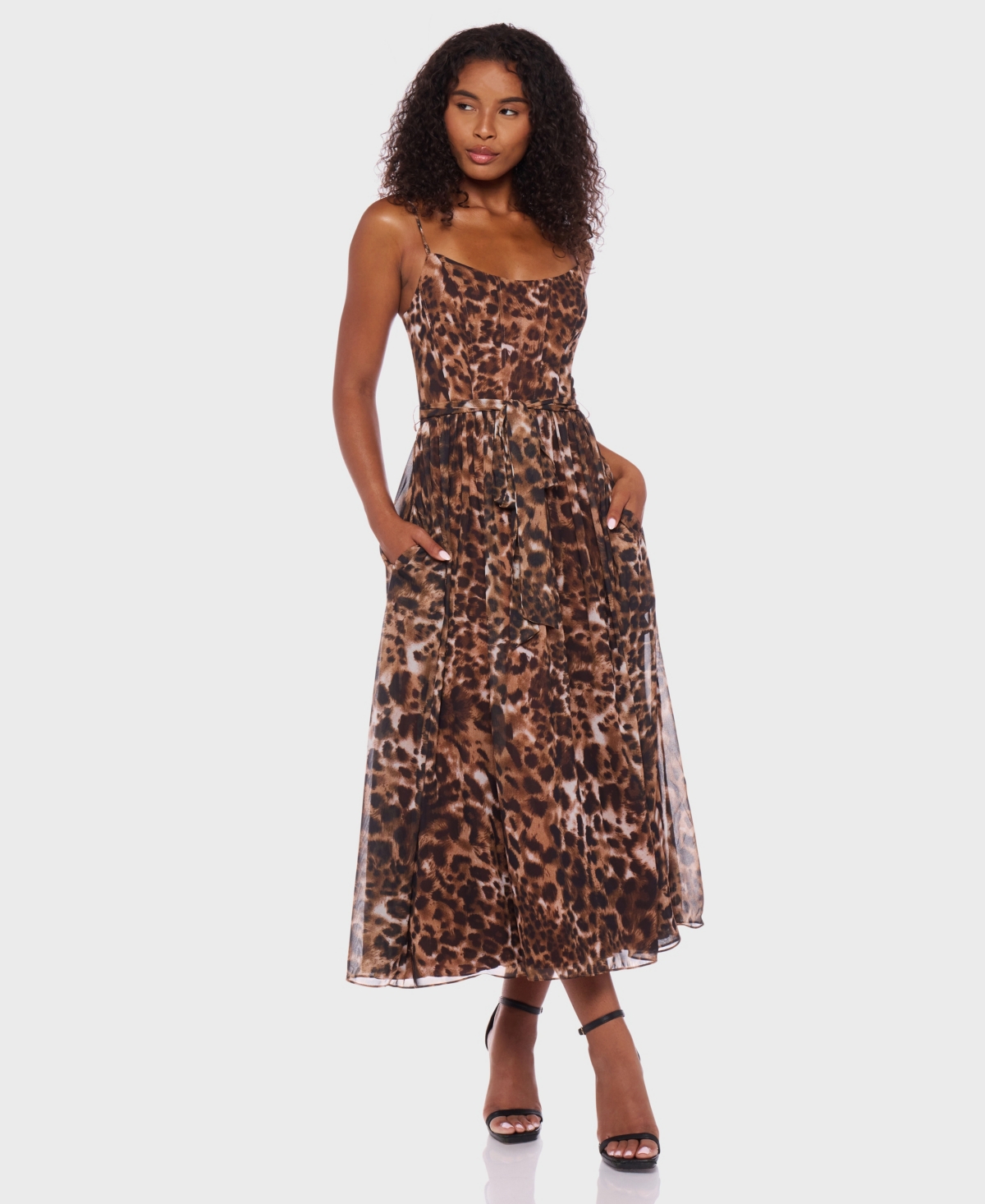 Juniors' Printed Chiffon Sleeveless Midi Dress - Animal