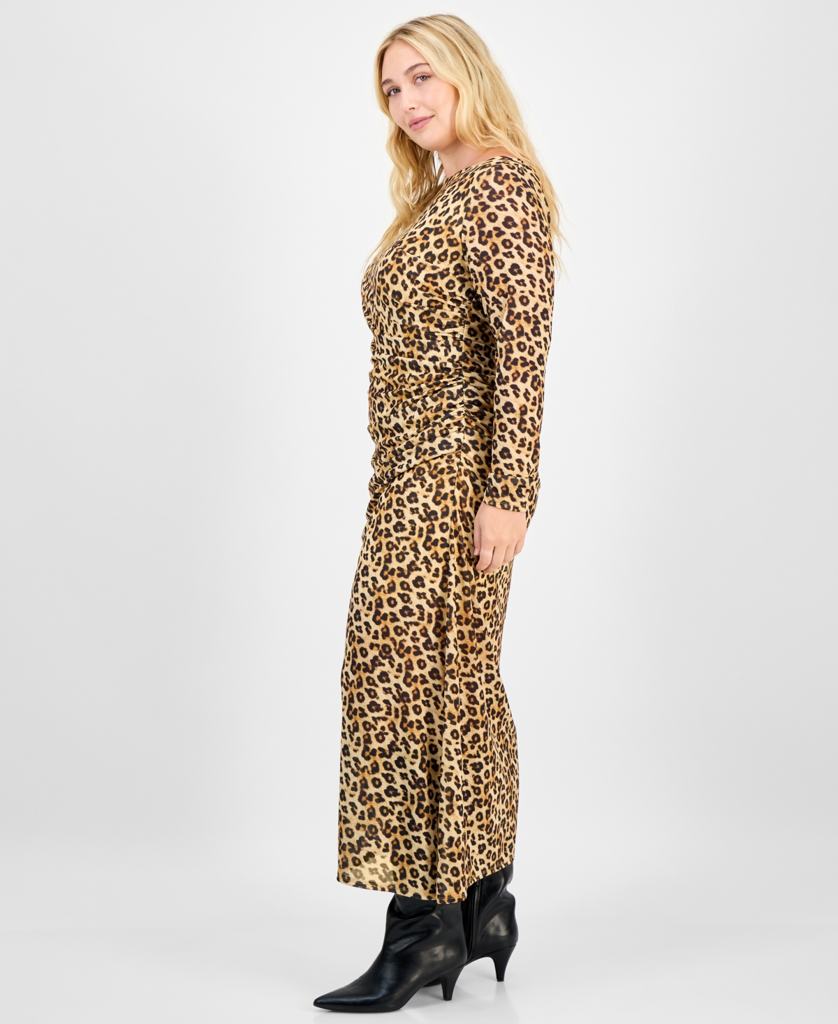 Bar Iii Trendy Plus Printed-Mesh Ruched Midi Dress, Macy's Exclusive