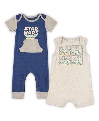 Children's Apparel Network - Baby Boys and Girls 2-Pack Grogu Heather Navy/Heather Gray The Mandalorian Bodysuit Set