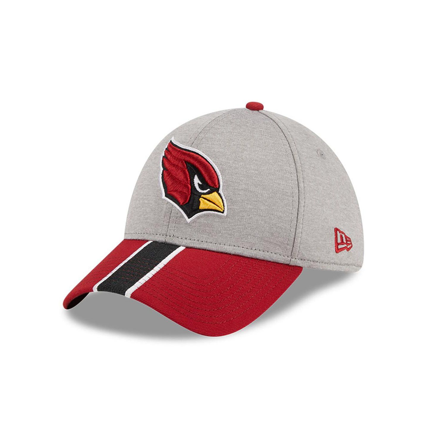 Мужская кепка New Era Heather Gray/Cardinal Arizona Cardinals Striped 39THIRTY Flex Hat — фото 1
