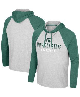 Colosseum - Men's Heather Gray Michigan State Spartans Hasta La Vista Raglan Hoodie Long Sleeve T-Shirt