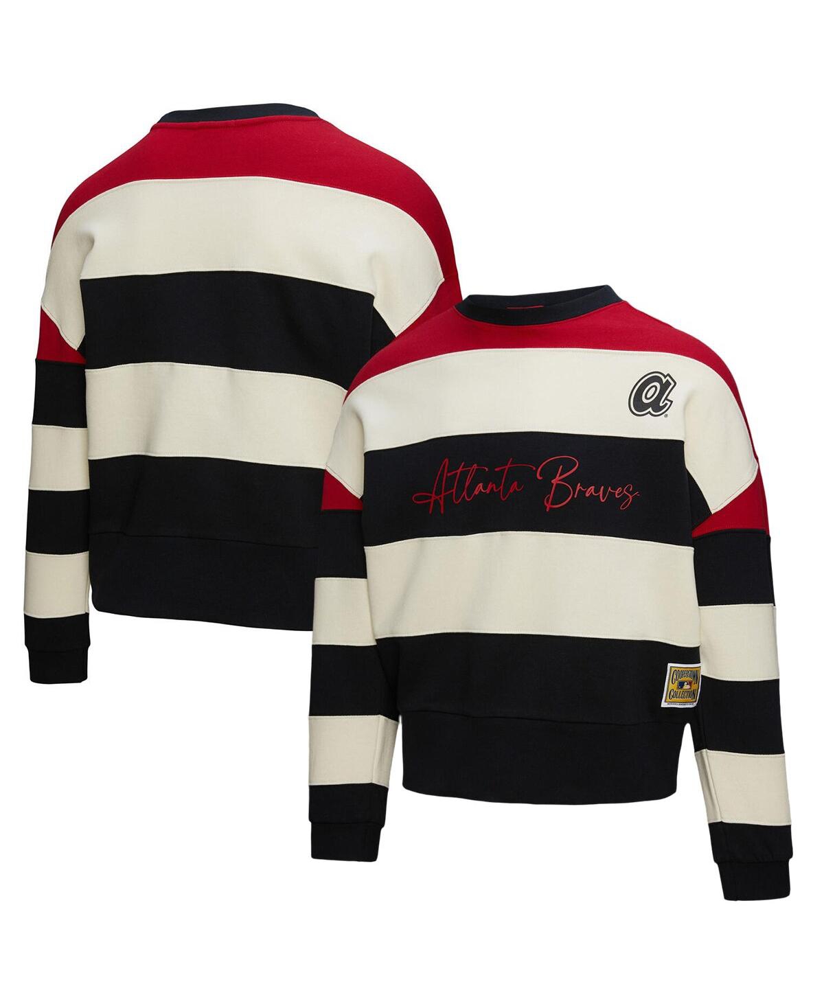 Women's Red/Black Atlanta Braves Cooperstown Collection Blocked Fleece Pullover Sweatshirt - Red, Black