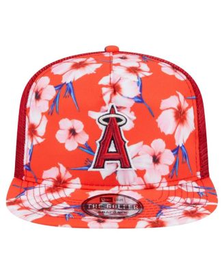 Men's Red Los Angeles Angels Adventure Pattern Golfer Trucker Snapback Hat