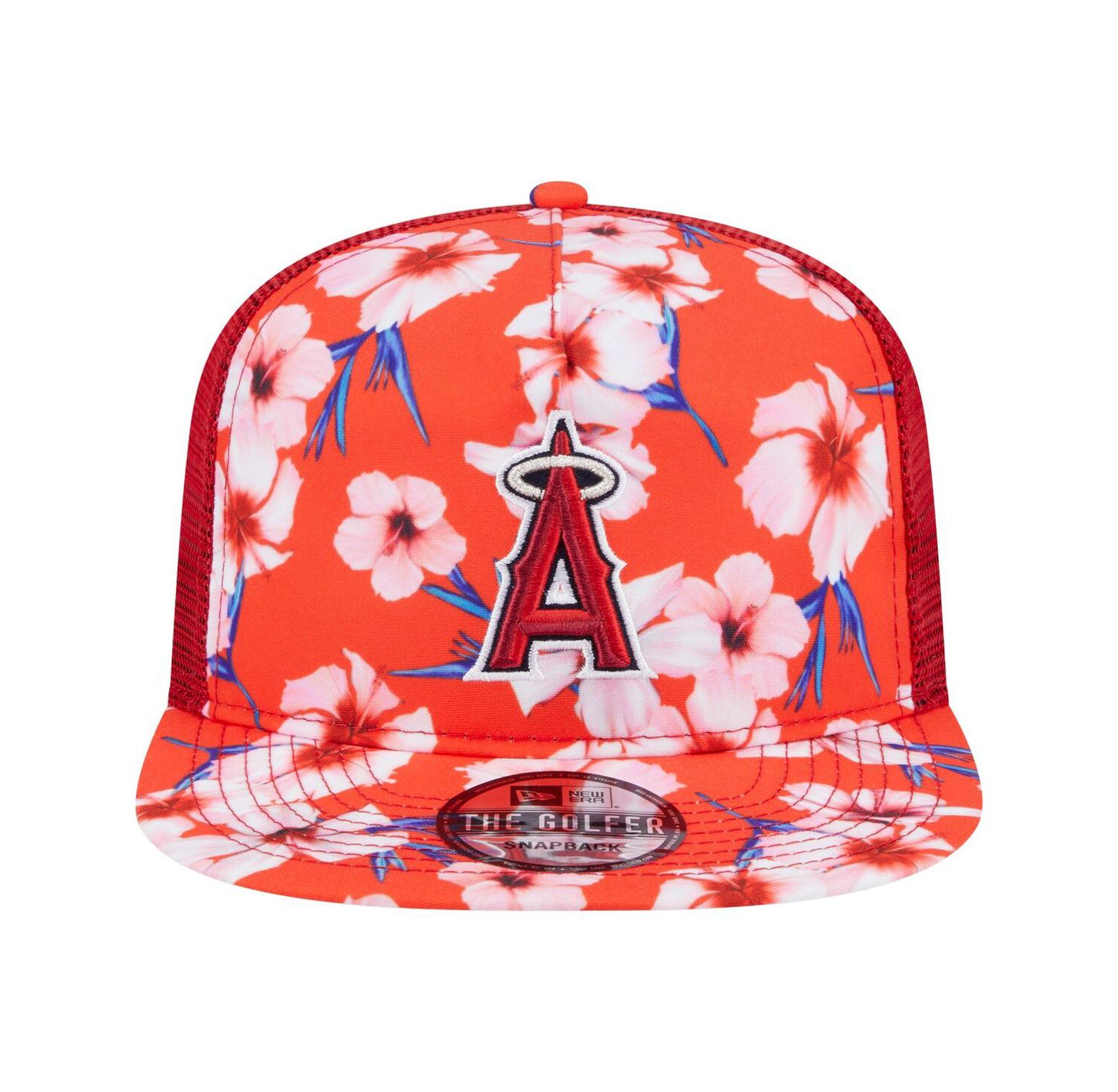Men's Red Los Angeles Angels Adventure Pattern Golfer Trucker Snapback Hat