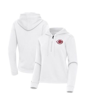 Antigua - Women's White Cincinnati Reds Contemporary Quarter-Zip Hoodie Sweatshirt