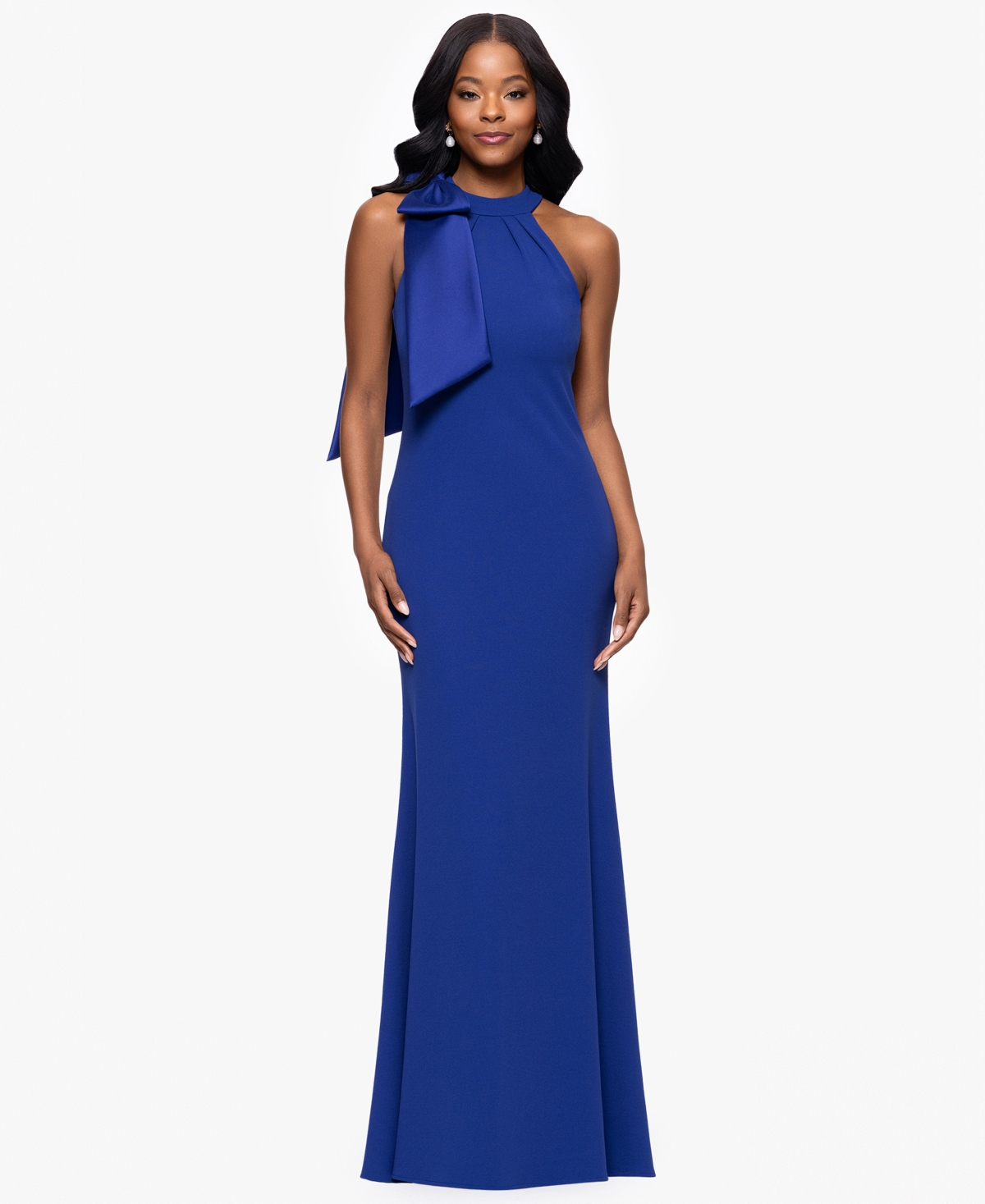 Betsy & Adam Petites Scuba Crepe High-neck Long Dress