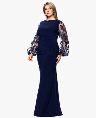 Plus Size Embroidered Scuba Crepe Long Dress