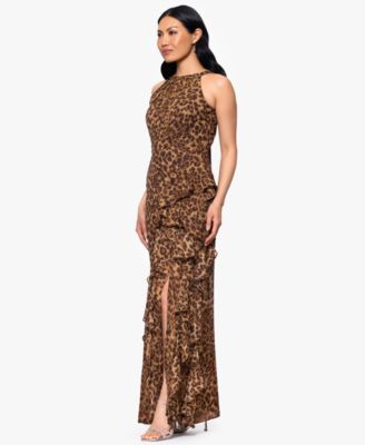 Petites Printed Halter Long Sheath Dress