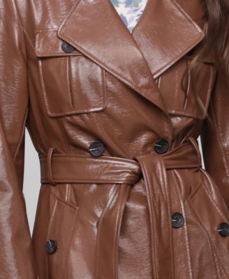 Women's Belted Faux-Leather Trench Coat