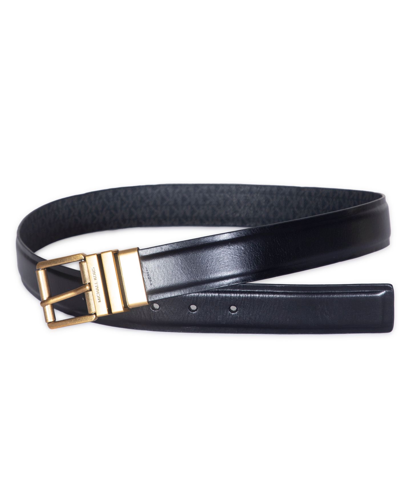 Женский ремень Michael Kors Micheal Kors Flattened Edge Reversible, цвет: Чёрный / Золотой — фото 2