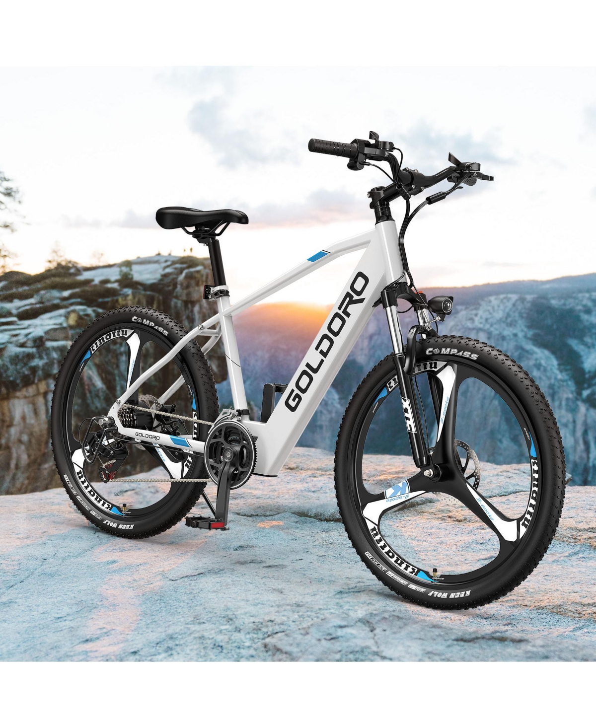 Goldoro Electric Bike 26" X7 Aluminum Alloy Mountain Bike, 350W/36V, Max 17.4 Mph, 21 speed with Alloy Wheels
