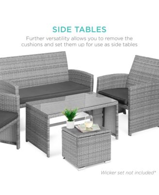 Set of 2 Wicker Ottomans, Multipurpose Furniture w/ Removable Cushions, Steel Frame