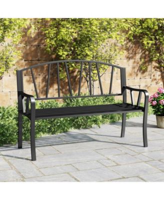 51'' Metal Garden Bench Patio Slatted Bench for 2-3 People & Park-Style Loveseat