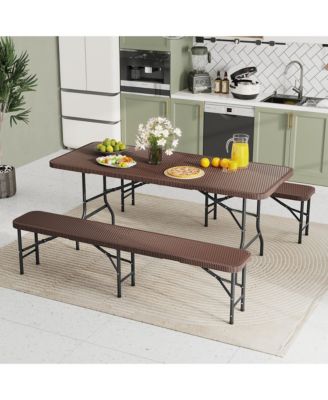 3 Piece Folding Picnic Table Set w/ 6 ft Table & 2 Benches for Yard Camping
