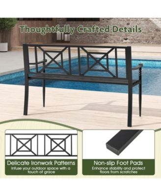 51'' Metal Bench Slatted Garden Bench for 2-3 People Patio Park-Style Loveseat