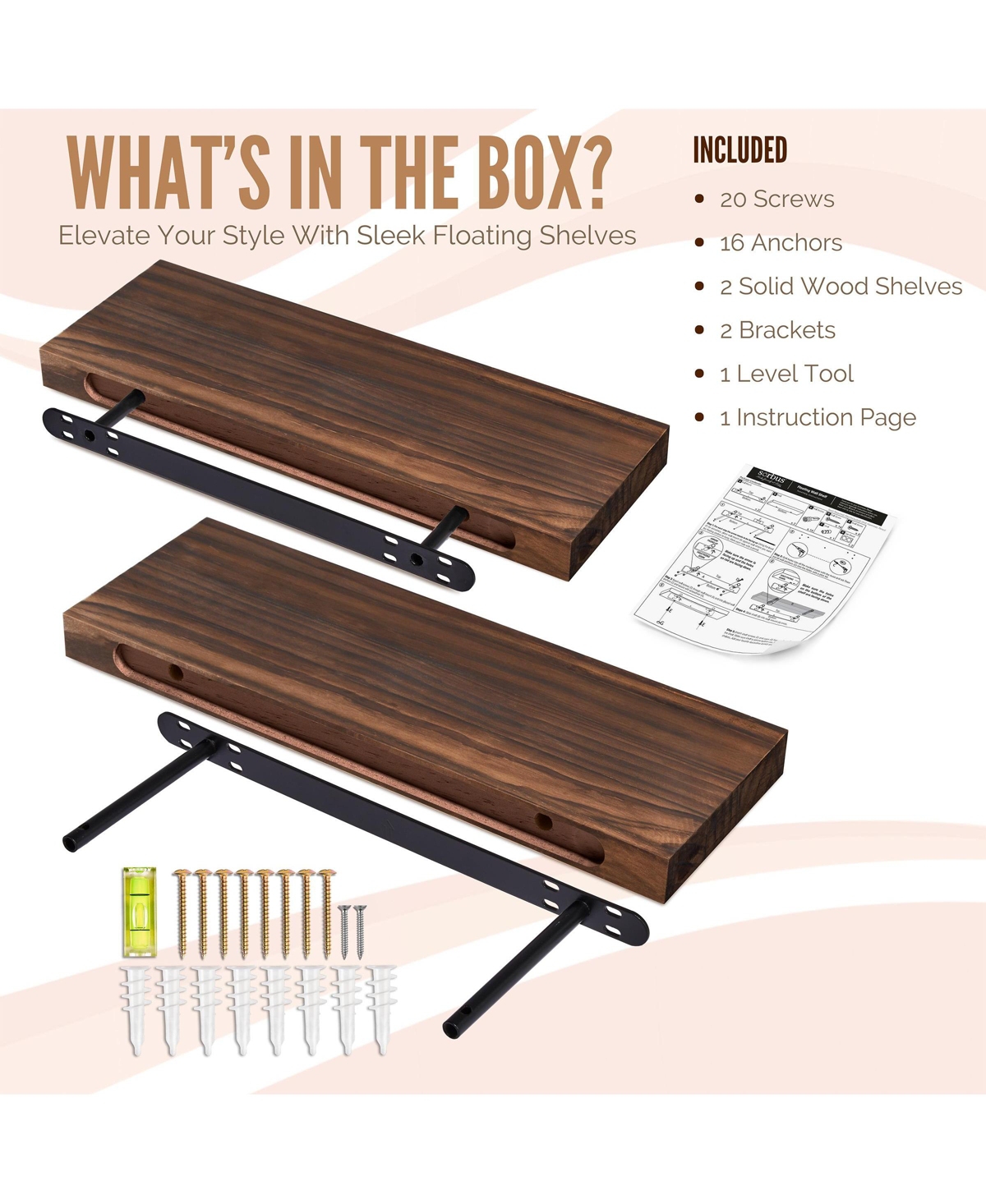 Sorbus 2 Pack 24" Solid Wood Floating Shelves - for Bathroom Decor, Books, Bedroom & Living Room