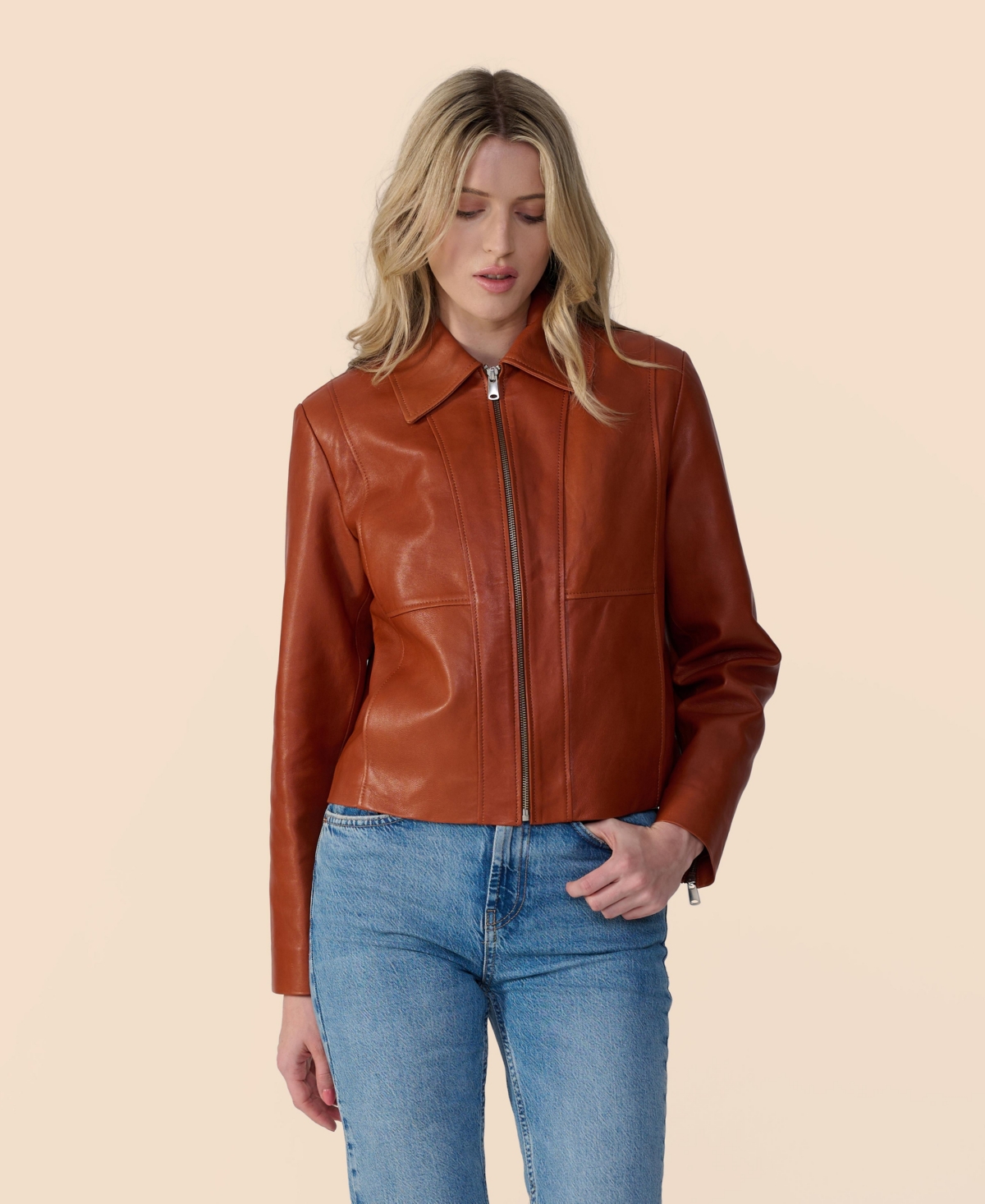 Women's Classic Leather Jacket, Created for Macy's - Whiskey