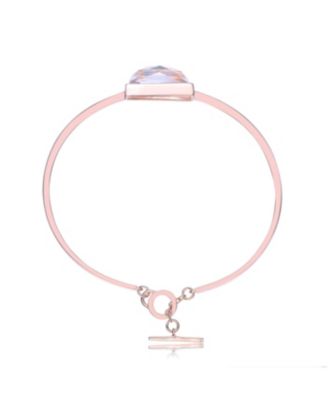 Sterling Silver 18K Rose Gold Plating with Clear Cubic Zirconia Cuff Bracelet