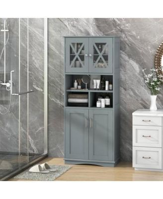 Tall Bathroom Cabinet Large Floor Storage Cabinet with Acrylic Doors and 3 Cubes