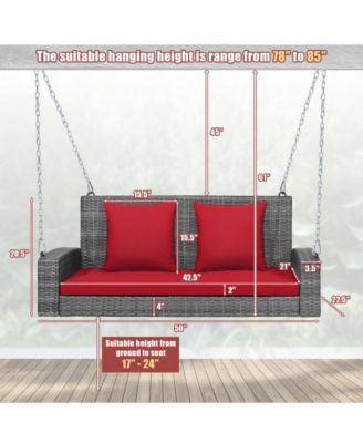 2-Person Patio PE Wicker Hanging Porch Swing Bench Chair Cushion 800 Pounds