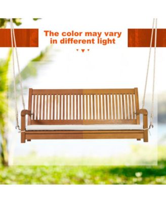 2-Person Hanging Porch Swing Wood Bench with Cushion Curved Back