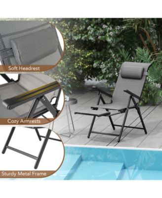 Folding Patio Chairs Set of 4 Lounge Chairs w/ 10-Level Adjustable Backrests