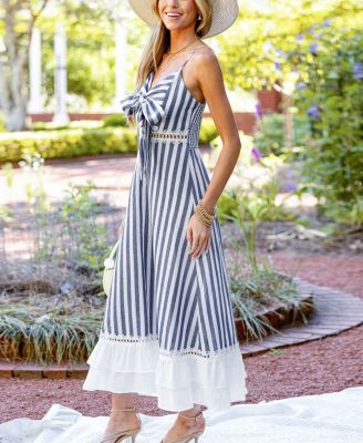 Women's Sailor Sweetheart Striped Maxi Beach Dress