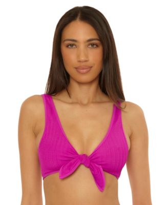 Women's Crinkle Crush Pucker Stripe Convertible Buckle Bikini Top