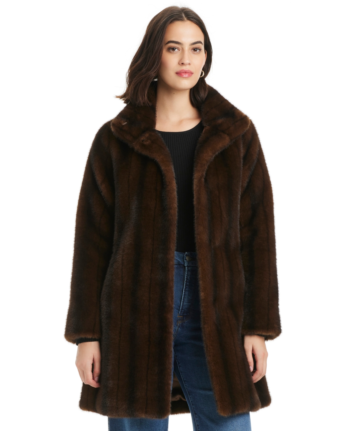 Jones New York Women's Collared Faux-fur Coat