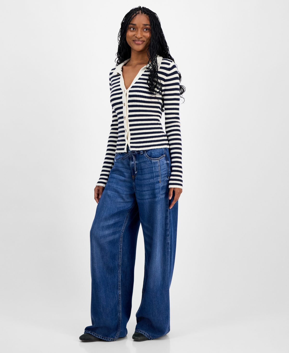 Lucky Brand Women's Striped Cardigan In White