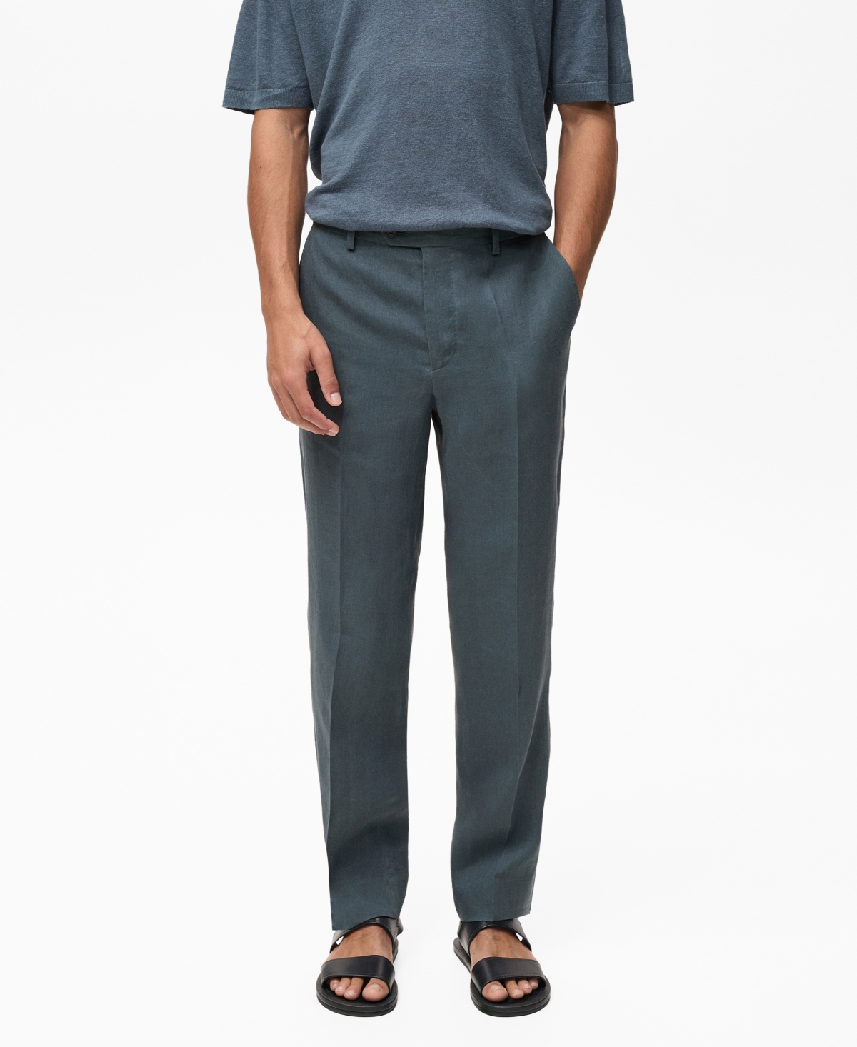 Men's Linen Straight Pants - Turquoise