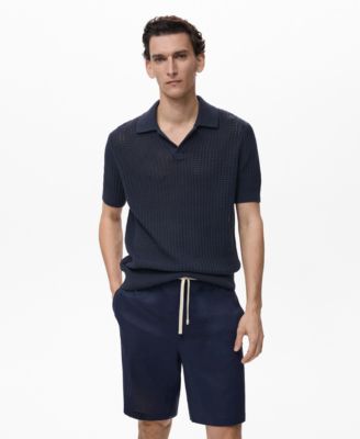 MANGO - Men's Openwork Cotton Knitte Polo Shirt