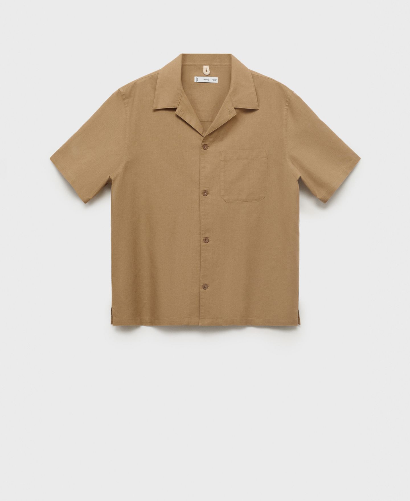 Мужская рубашка Mango Bowling Collar and Pocket Linen, цвет: Бежевый — фото 8