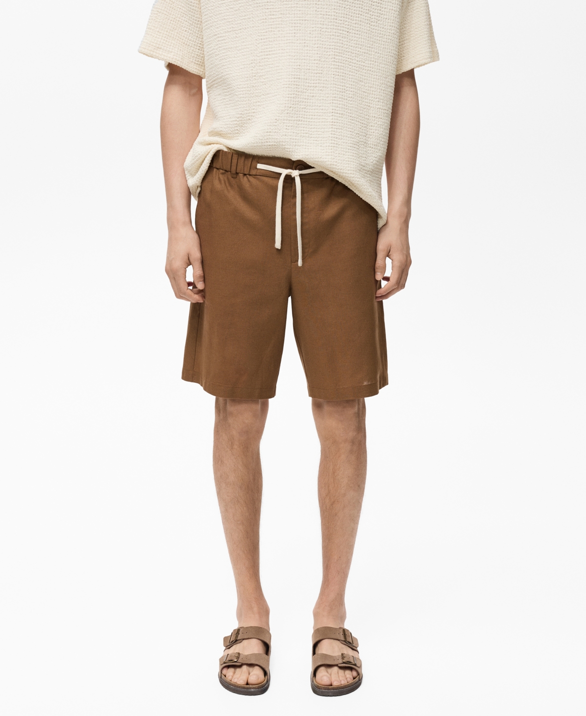 Men's Drawstring Linen Bermuda Shorts - Petrol Blue