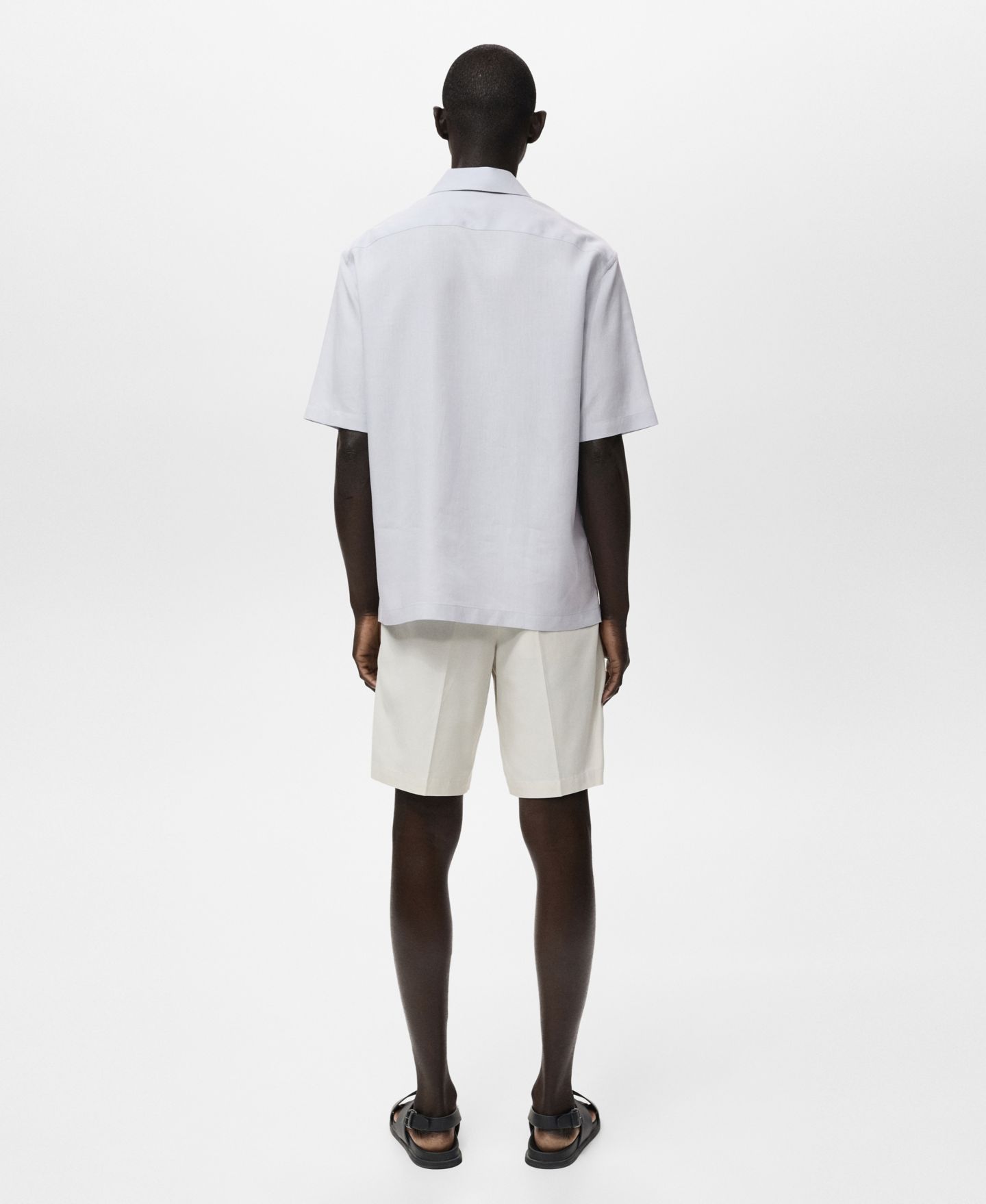 Мужская рубашка Mango Lyocell-Linen Bowling-Collar, цвет: Небесно-голубой — фото 3