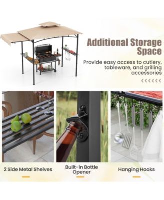 10.5 x 5 FT Grill Gazebo with Side Awning and Double-Tiered Top