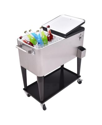80 Quart Patio Rolling Stainless Steel Ice Beverage Cooler