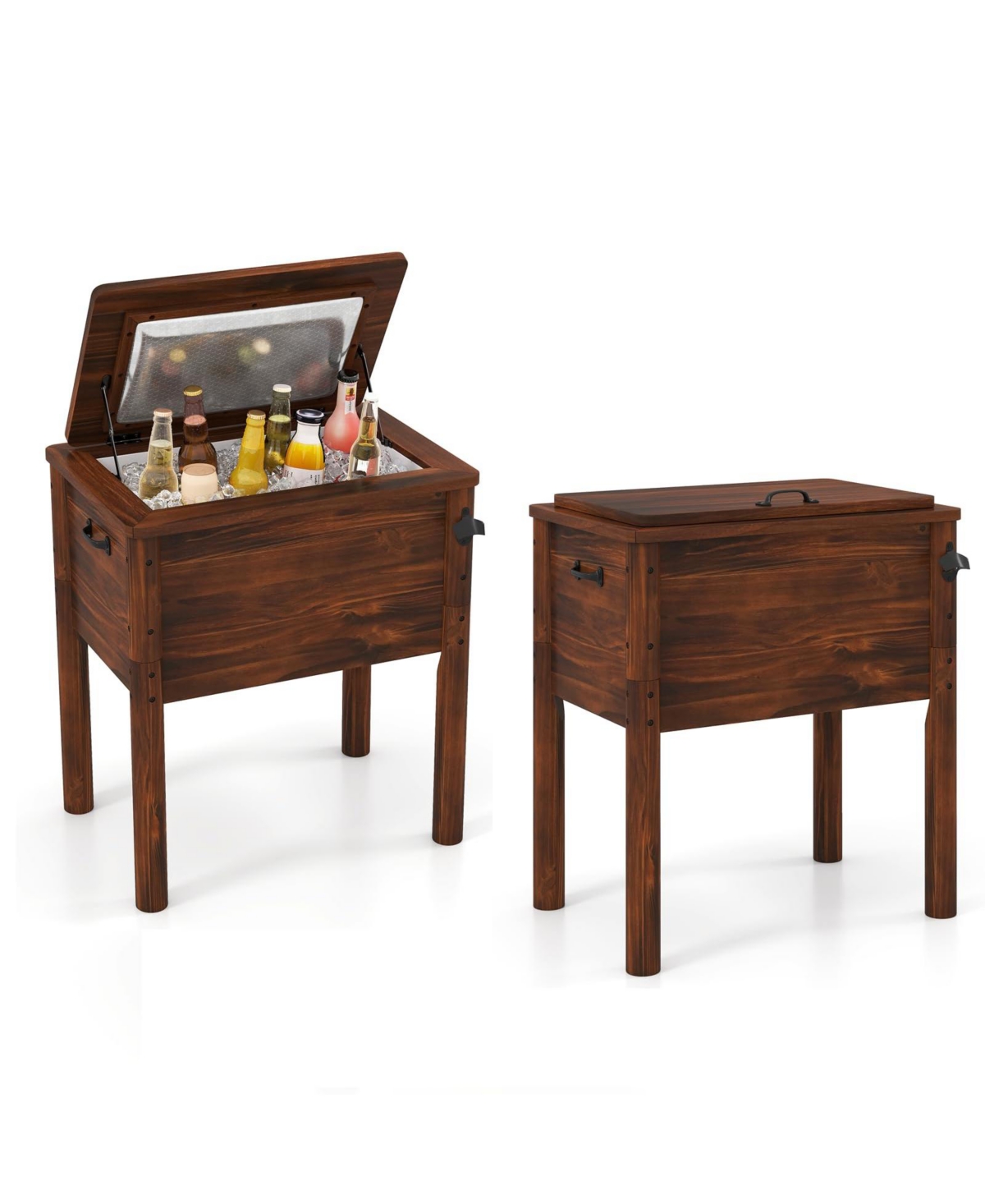 Wooden Patio Cooler with 3 Handles and Bottle Opener - Brown
