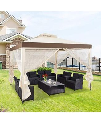 10 x 10 Feet Patio Canopy Gazebo with Neting and Double Tiered Roof