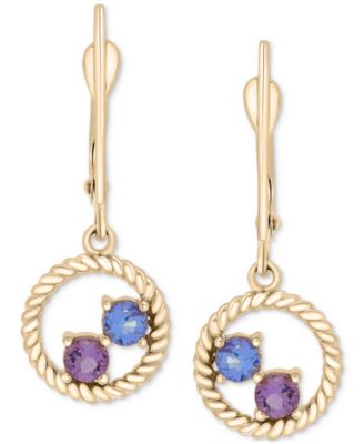 Tanzanite (1/4 ct. t.w.) & Rose de France Amethyst (1/5 ct. t.w.) Circle Drop Earrings in 14K Gold-Plated Sterling Silver