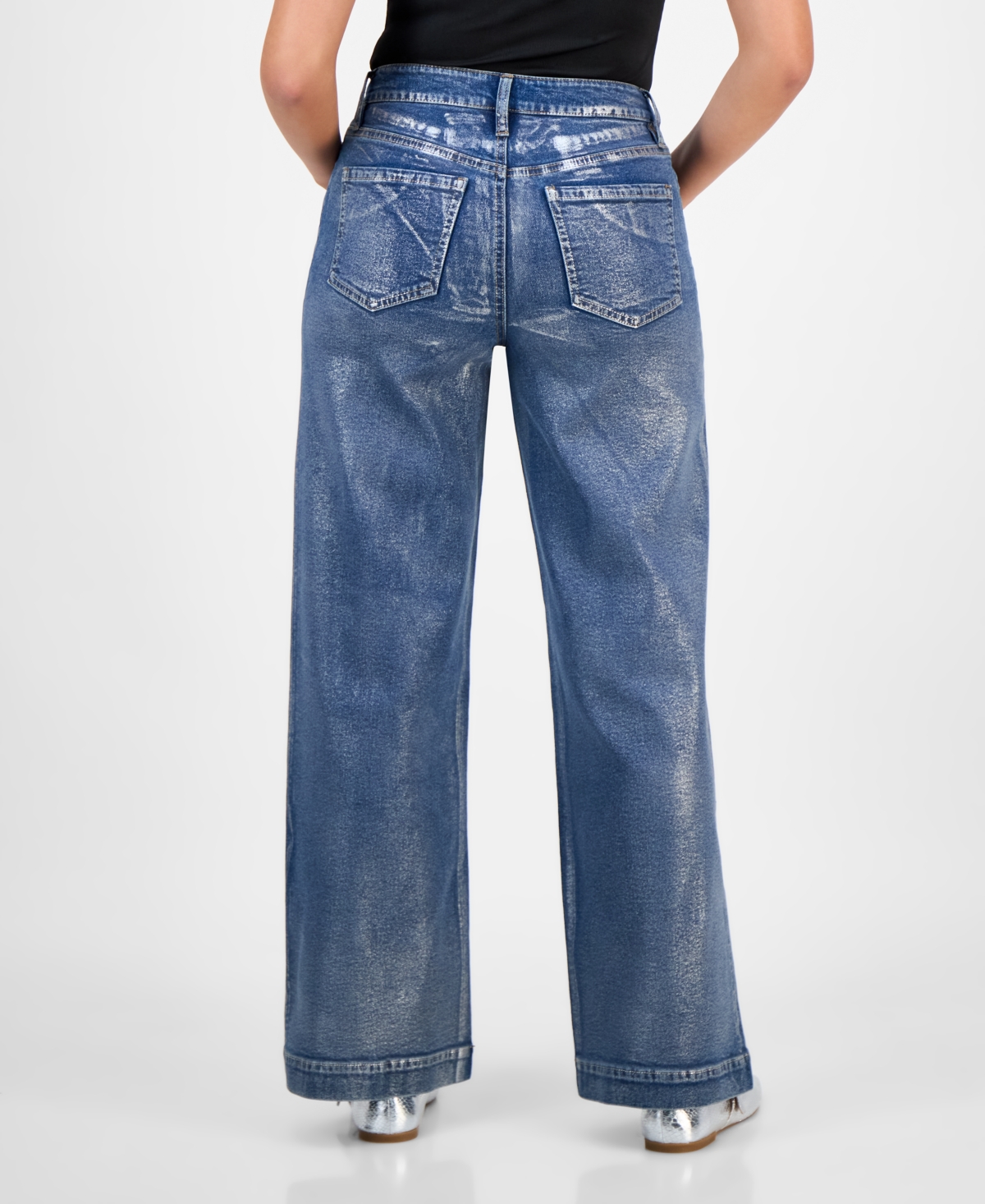 Bar Iii Women's High Rise Metallic Wide-leg Jeans, Macy's Exclusive In Blue