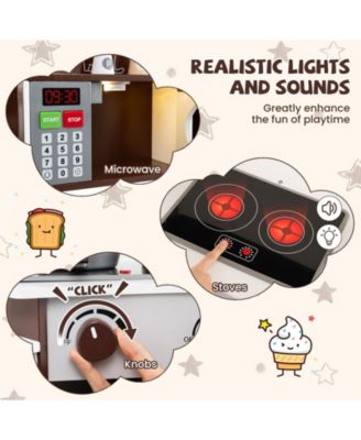 Corner Wooden Play Kitchen with Coffee Machine and Slide for Kids