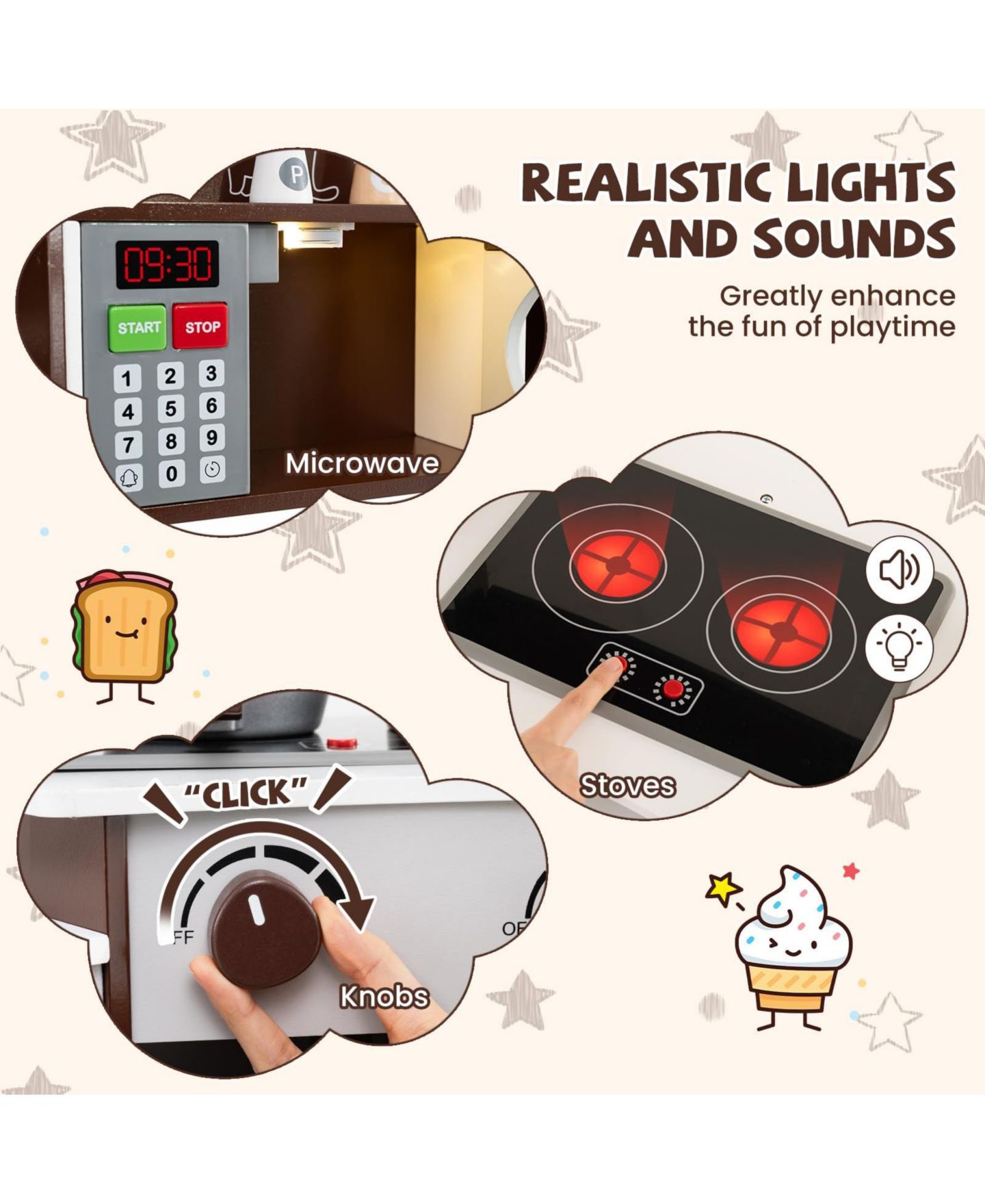 Детская игрушка Mecale Coffee Machine Corner Play Kitchen with Lights and Sounds, Ages 3+, цвет: Коричневый — фото 5