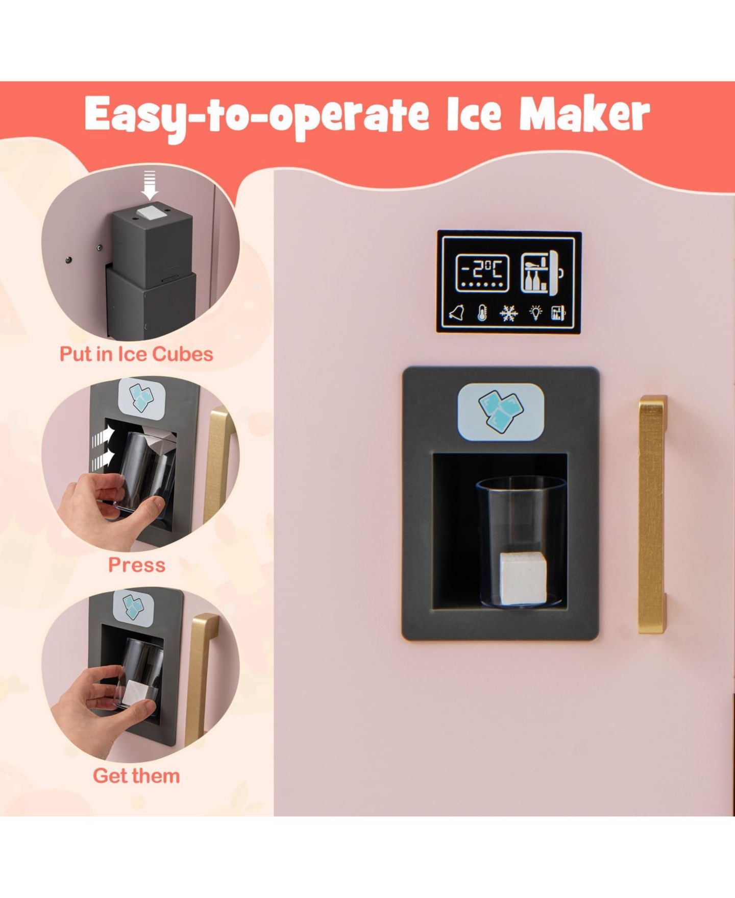 Детская игрушка Mecale Wooden Play Kitchen with Light-Up Microwave, Ice Maker, and Chalkboard, Ages 3+, цвет: Розовый — фото 6