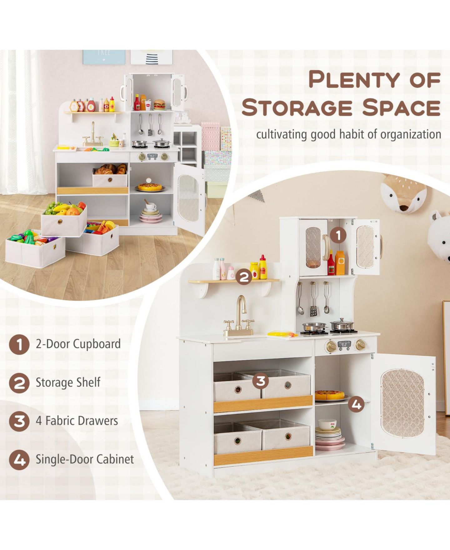 Детский игровой набор Mecale Wooden Cooking Kitchen Playset, Ages 3+, цвет: Белый — фото 6