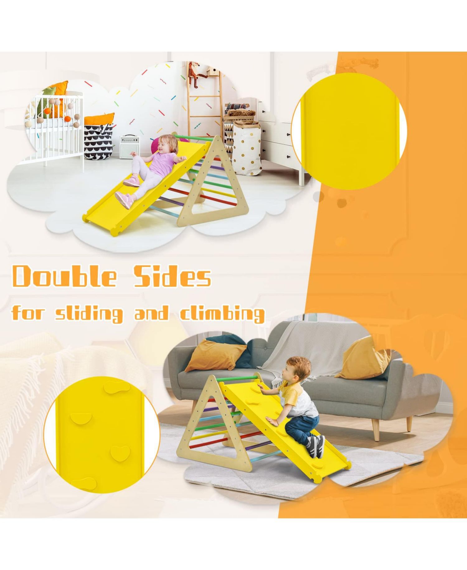 Toddler Montessori Adjustable Climbing Triangle Set, 3-Piece